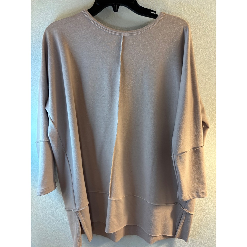 Spanx AirEssentials Oversized Long Sleeve Sweatshirt Crew Neck Tan Small